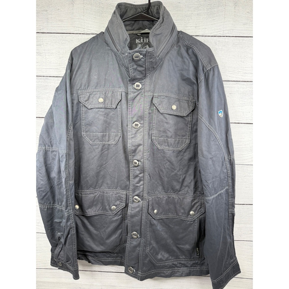 Kuhl Kollusion Mountain Grown Gray Jacket Mens Large Snap Button Utility Coat